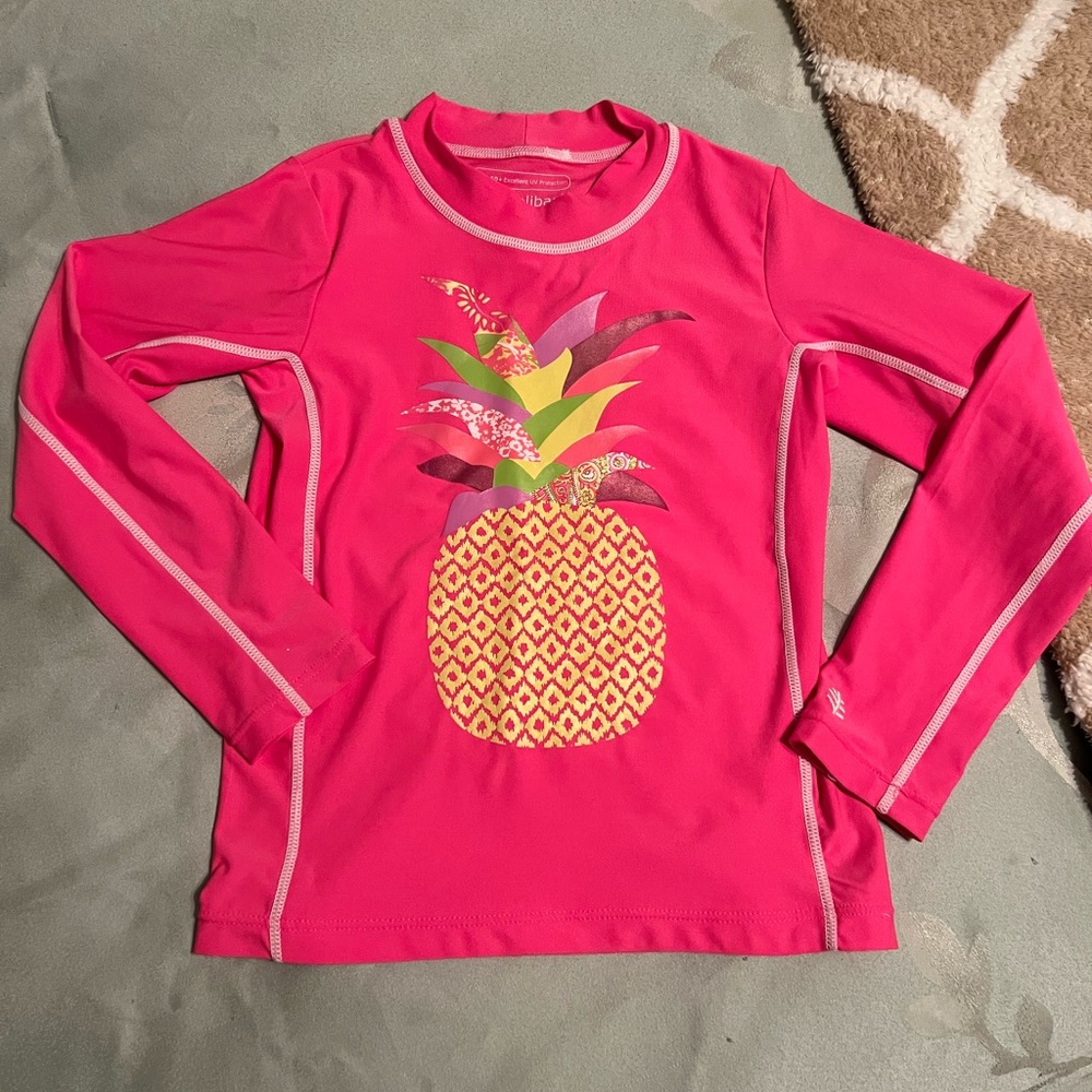 Coolibar rashguard pink pineapple long sleeve girls small